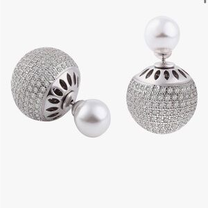 NWOT - Elegant Silver Pearl Crystal Earrings - wear 2 ways!